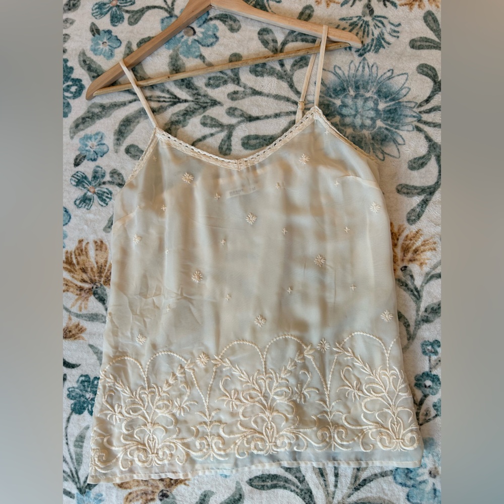 Vintage Old Navy Cream Floral Embroidered Tank Blouse